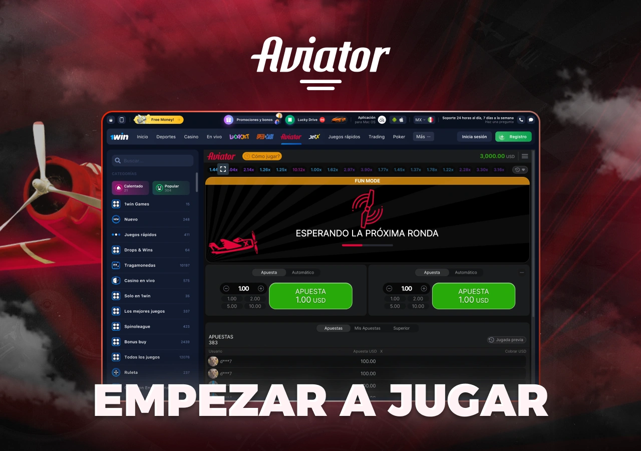 Empieza a jugar en la plataforma de la casa de apuestas 1Win en México