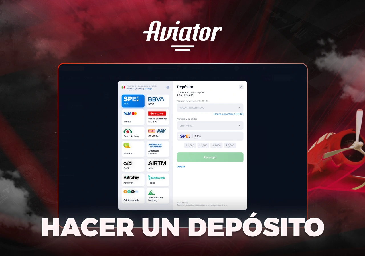 Opciones de depósito disponibles en 1Win